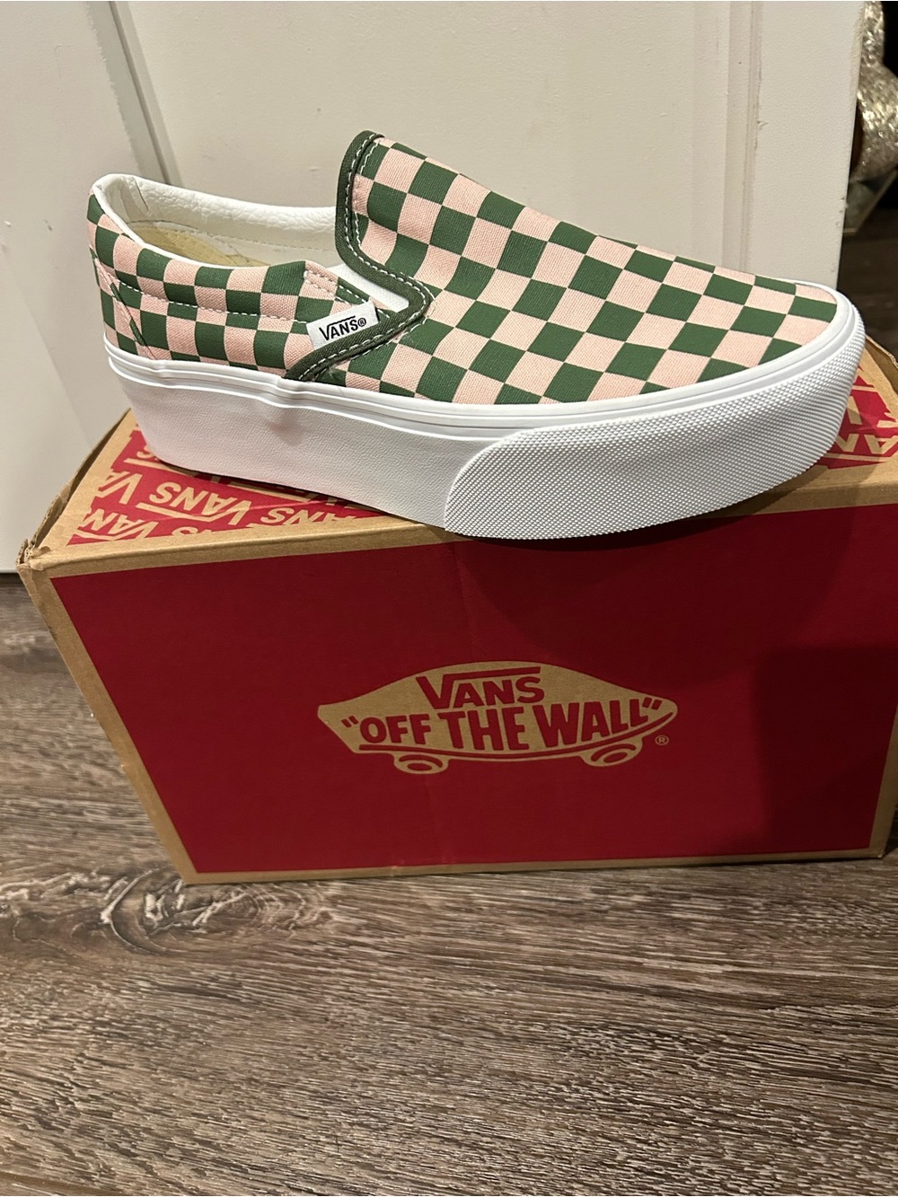Vans Platform Slip-On in Pink & Green Checkerboard